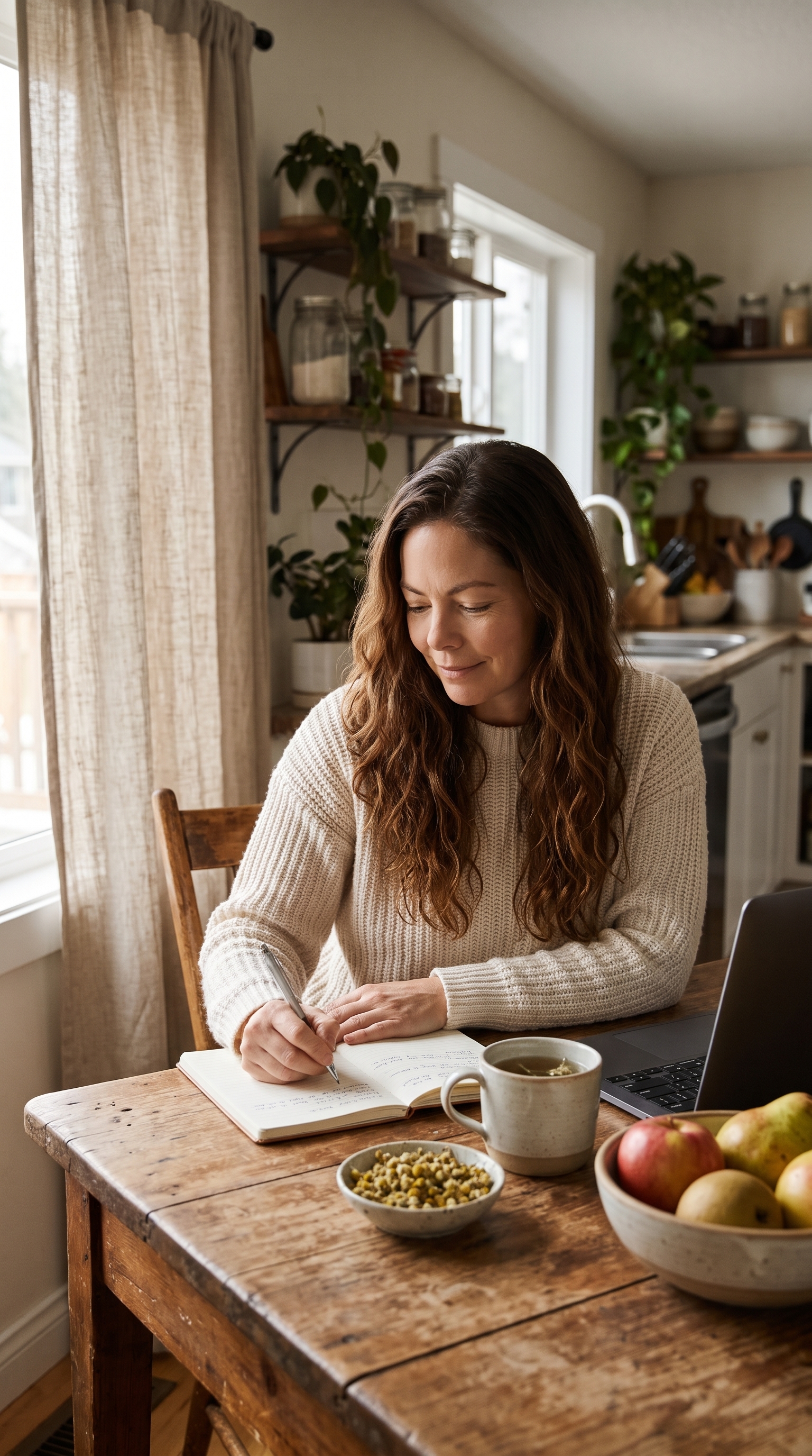 Melaine writing in her recipe notebook