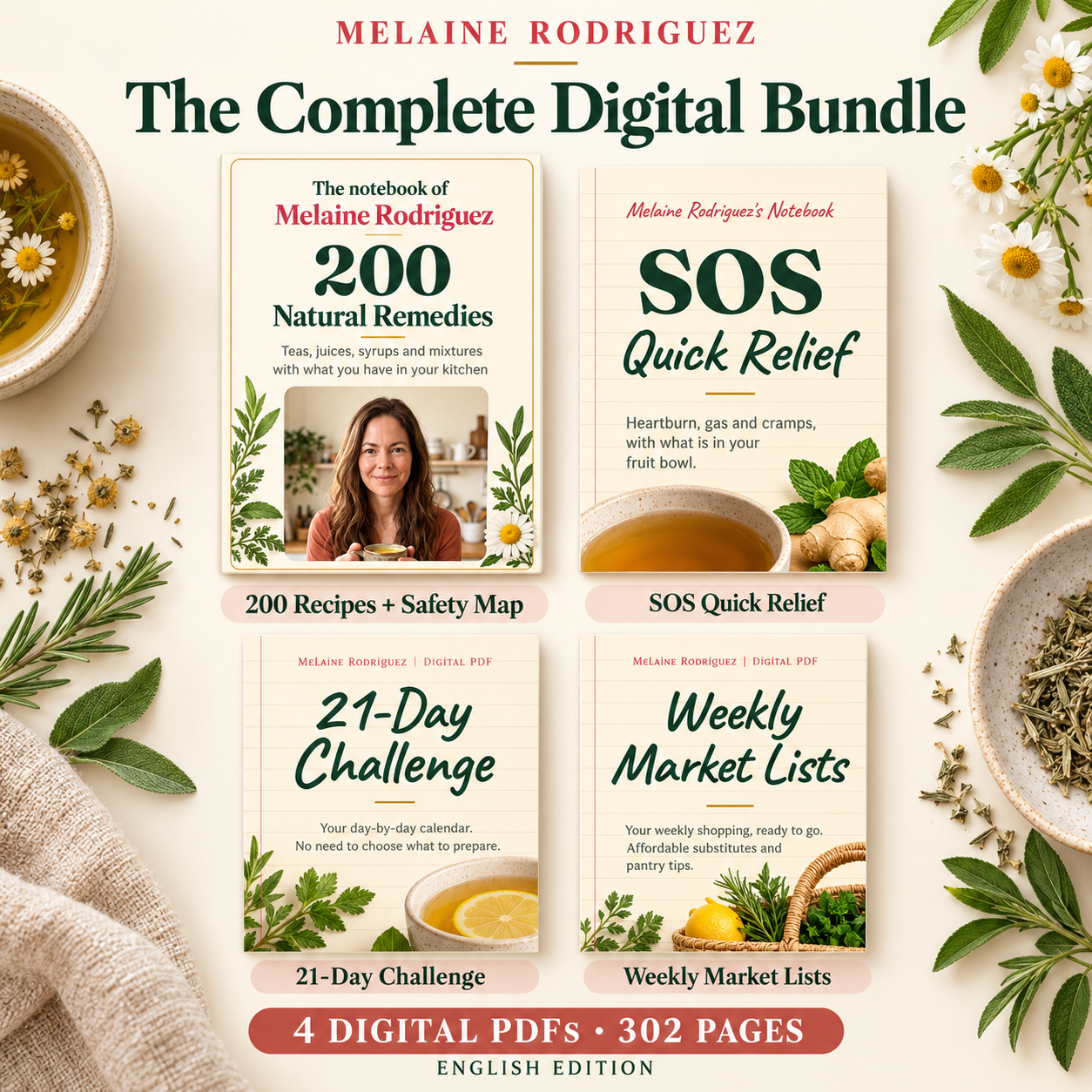 Four PDF bundle: 200 Recipes, SOS, 21-Day Challenge and Weekly Market Lists